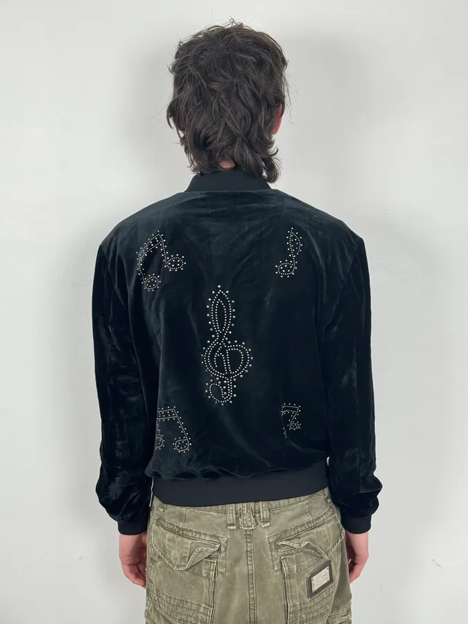 SS2016 Saint Laurent Musical Note Black Velvet Bomber Jacket - Image 4
