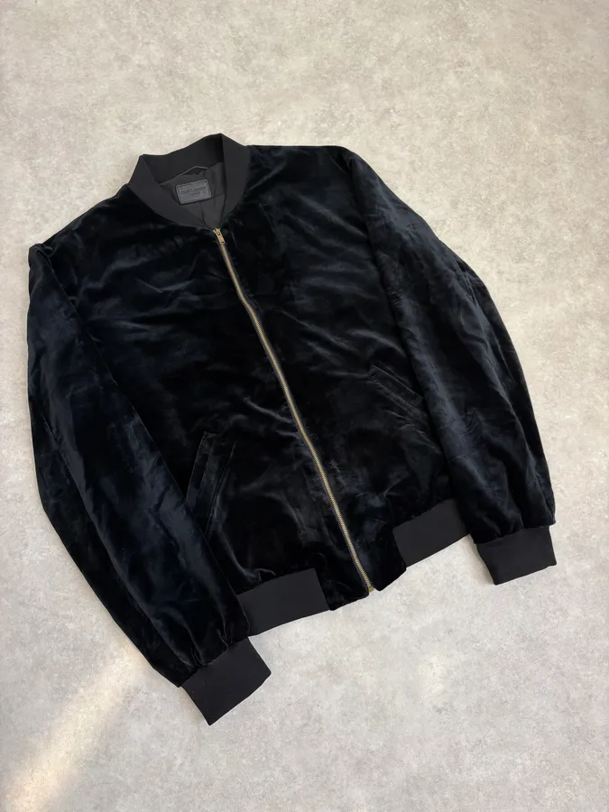 SS2016 Saint Laurent Musical Note Black Velvet Bomber Jacket - Image 5
