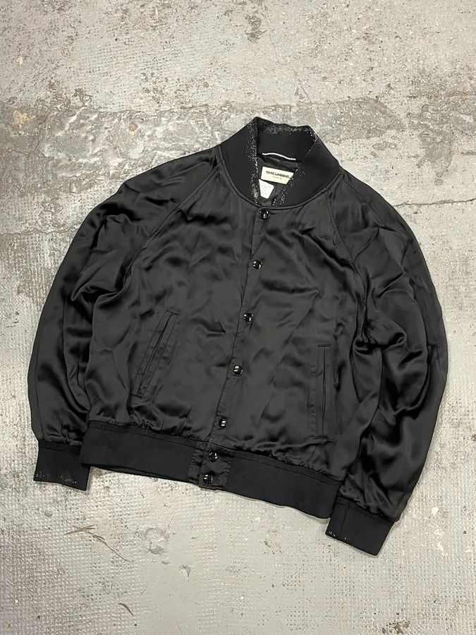 SS2017 Saint Laurent Black Moonlight Silk Teddy Jacket - Image 6