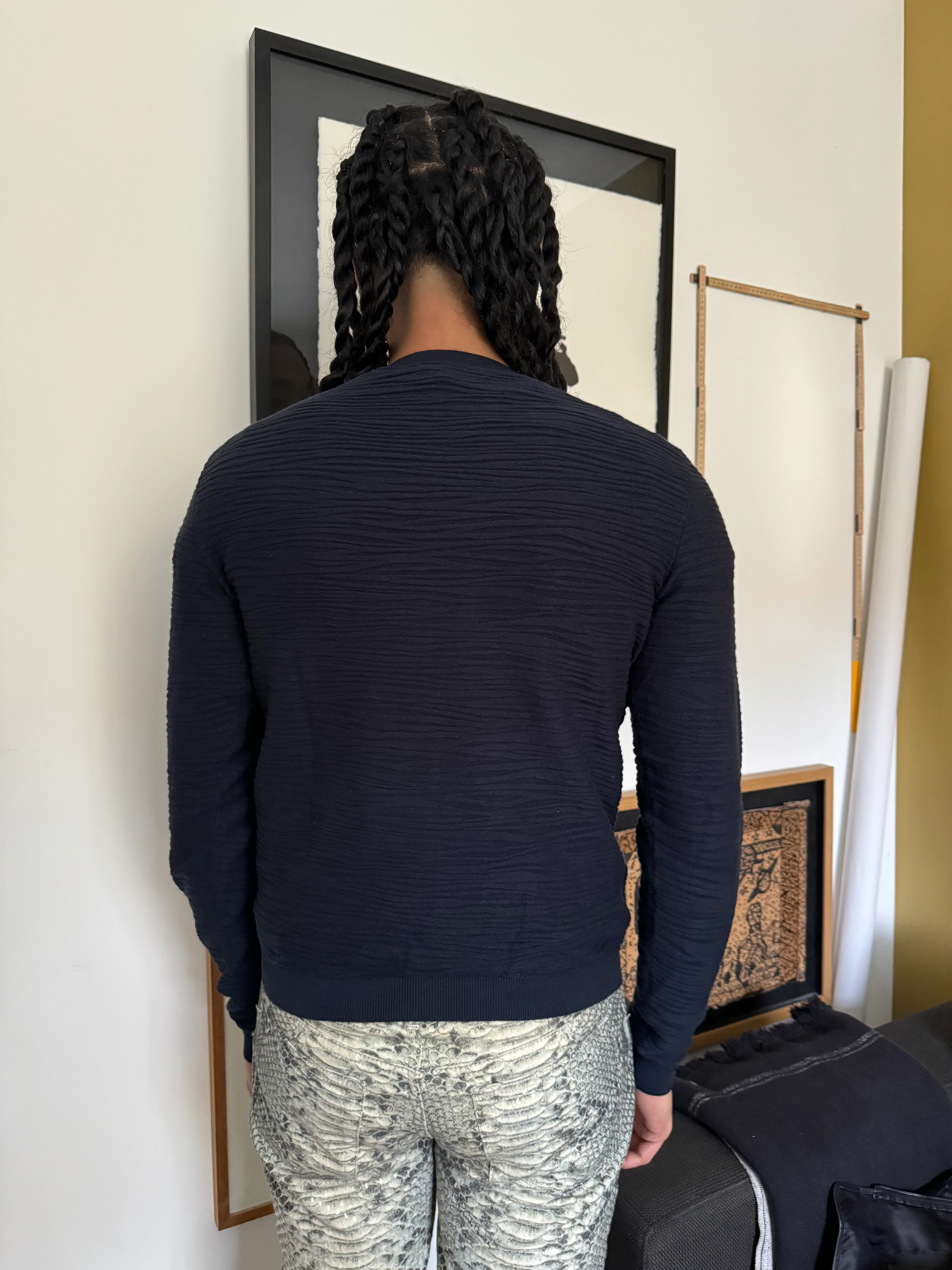 SS2020 Emporio Armani Plissed Navy Minimalist Sweater - Image 3