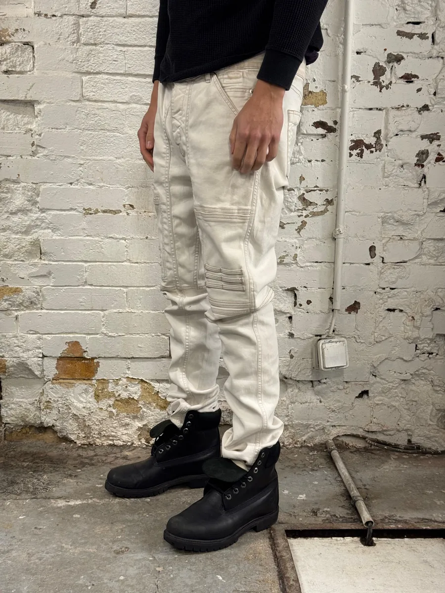 SS2020 Rick Owens White Avant-Garde Biker Slim Jeans - Image 3