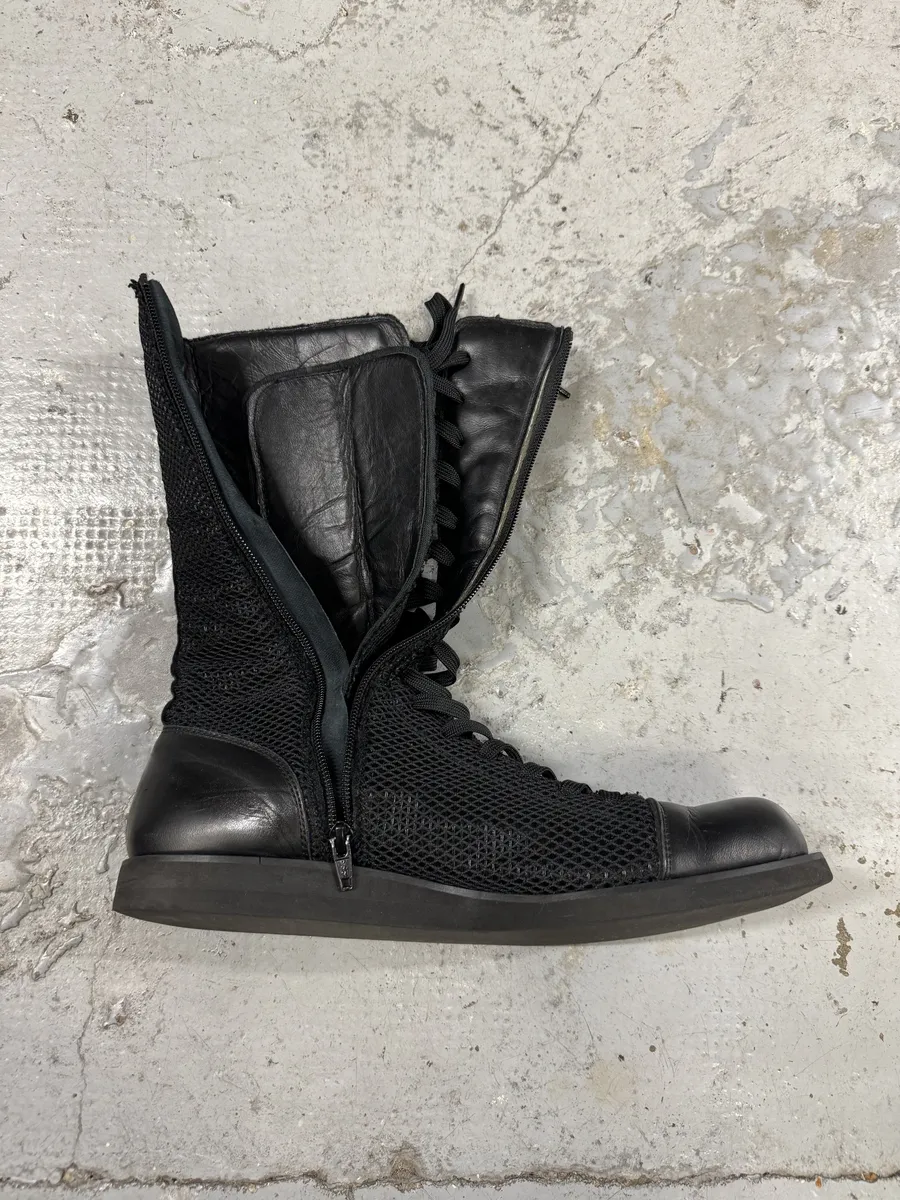 SS2020 Yohji Yamamoto Black Ankle Boxing Leather Shoes - Image 11