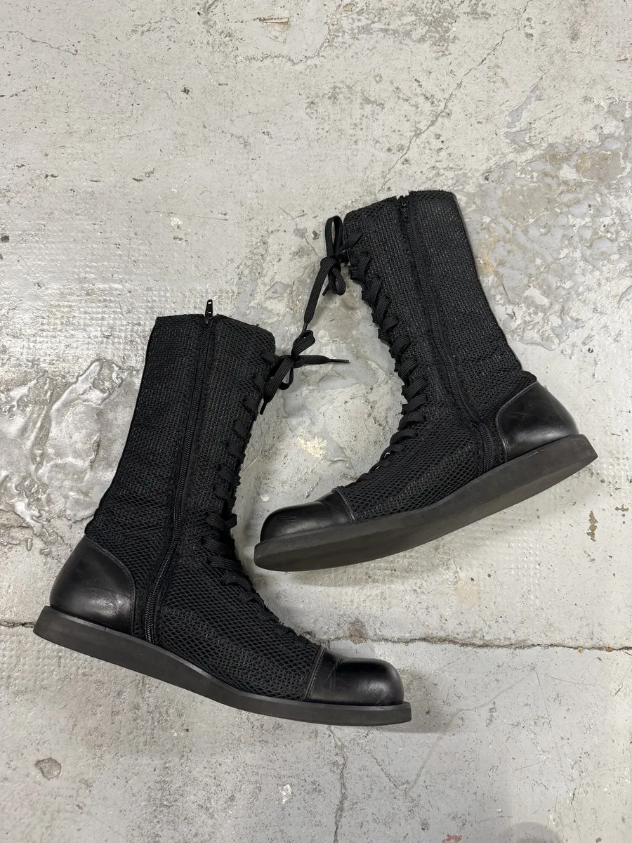SS2020 Yohji Yamamoto Black Ankle Boxing Leather Shoes - Image 9