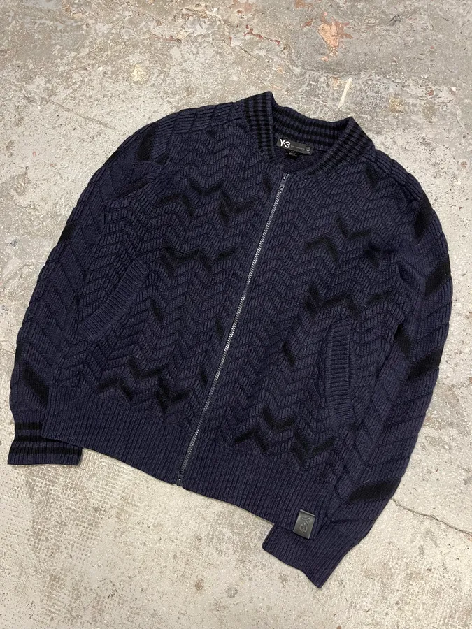 Yohji Yamamoto Y3 Navy Full Zip Cardigan - Image 4